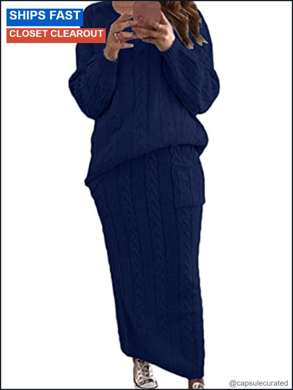 Women's Chunky Knit Sweater and Skirt 2 Piece Set Long Sleeve